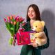 Комбо 25 тюльпанов, игрушка и конфеты